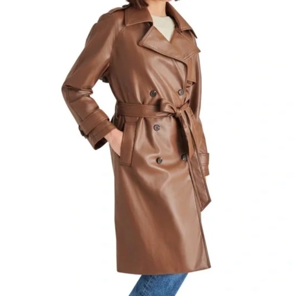 Steve Madden Brown Leather Trench Coat - Picture 2 of 5